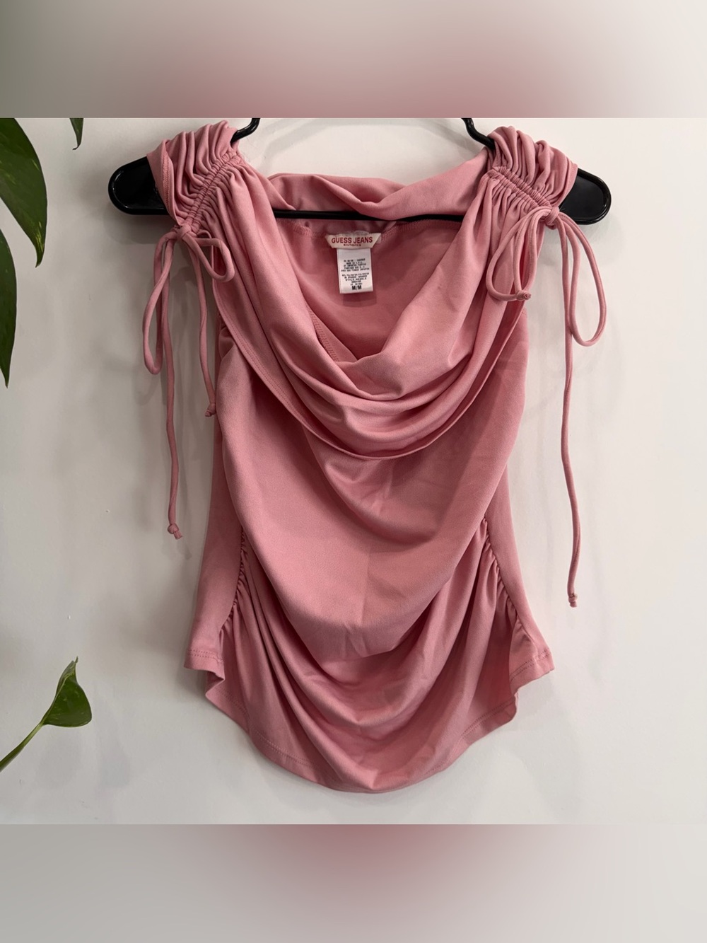 Vintage Y2K Pink Guess Off Shoulder Crowl Neck Ruched Drawstring Women’s Med